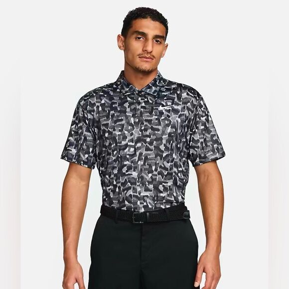 Nike Tour Dri-Fit Golf Polo Black Gray Printed - Picture 1 of 11